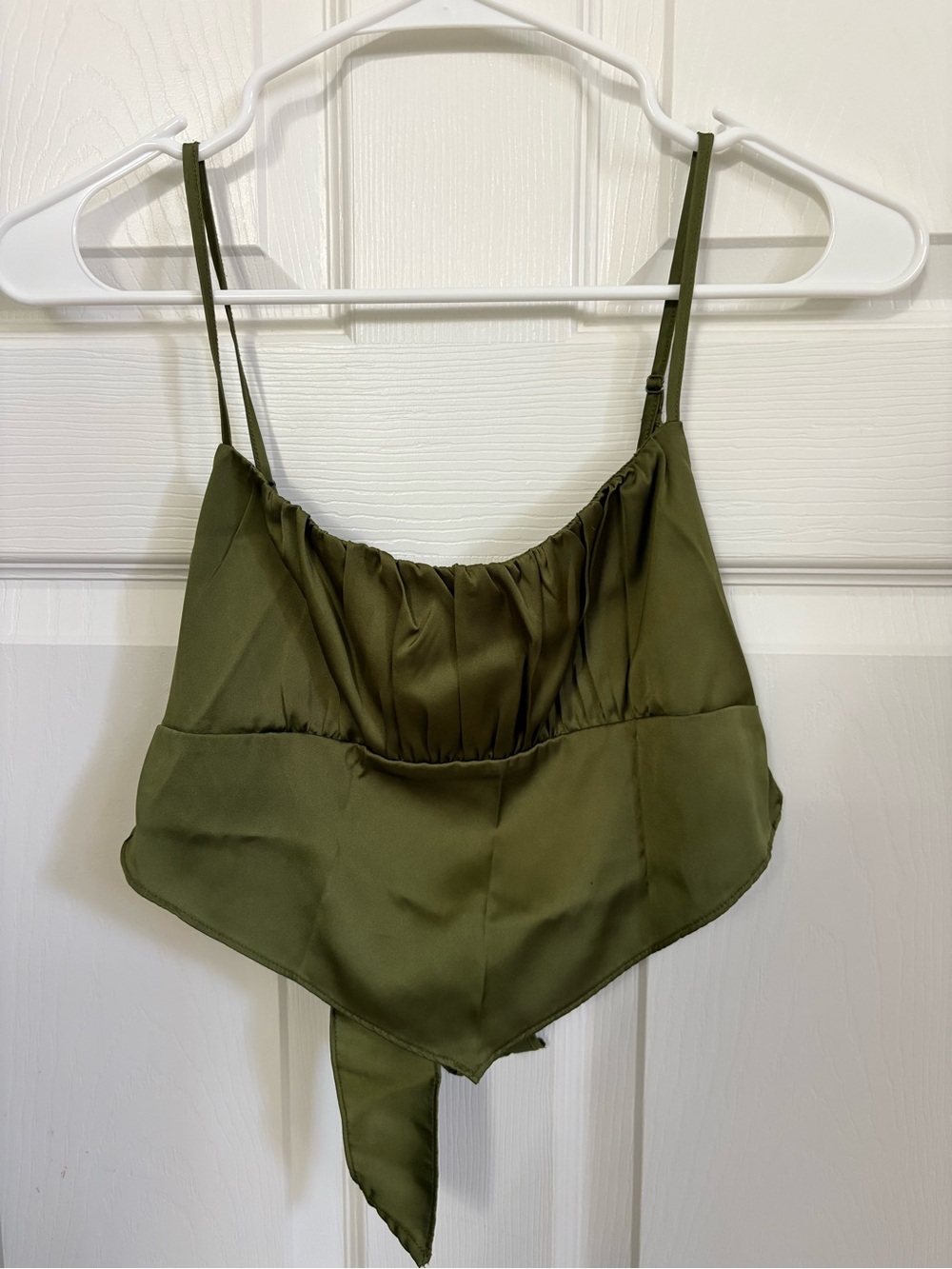 Garage Olive Green Satin Cami with Tie Detail